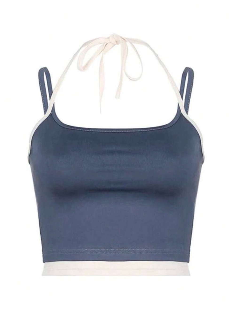 SHEIN Navy Crop Halter Tank with Cream Trim